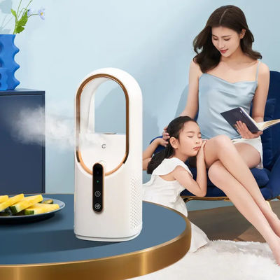 Giá tốt Nhập khẩu bán buôn Máy quạt sương mù điện không lá 2200mAh Pin lớn Thiết kế tốt Máy làm ẩm sương mù lạnh Máy làm ẩm quạt sương mù an toàn di động trực tuyến